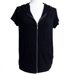 Mastectomy Recovery Hoodie with Drain Pouch Surgical Pockets Short Sleeve