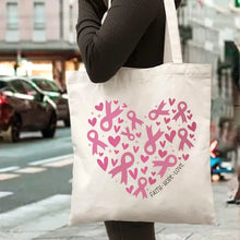 Load image into Gallery viewer, Pink Ribbon Breast Cancer Awareness Canvas Tote Bag