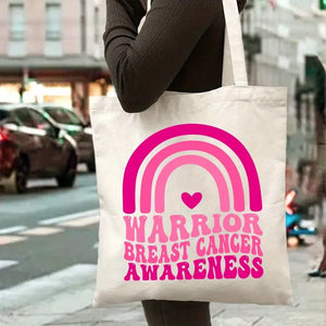 Warrior Breast Cancer Awareness Canvas Tote