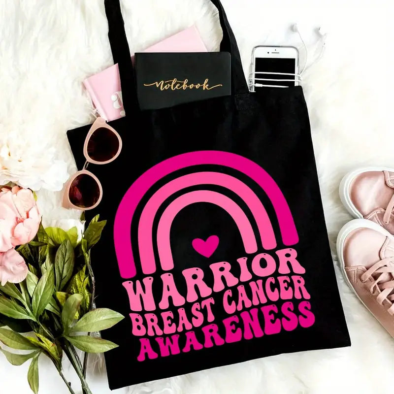 Warrior Breast Cancer Awareness Canvas Tote