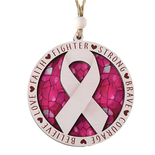 Breast Cancer Pink Ribbon Mosaic Hanging Ornament