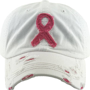 Breast Cancer Pink Ribbon Distressed Hat