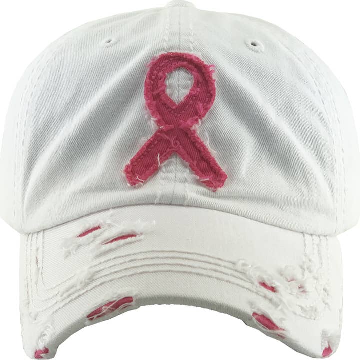 Breast Cancer Pink Ribbon Distressed Hat