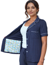 Load image into Gallery viewer, Post Mastectomy Recovery Pajama Set Short Sleeve with Pants Drain Pockets