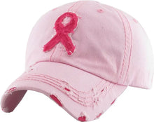 Load image into Gallery viewer, Breast Cancer Pink Ribbon Distressed Hat