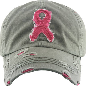 Breast Cancer Pink Ribbon Distressed Hat