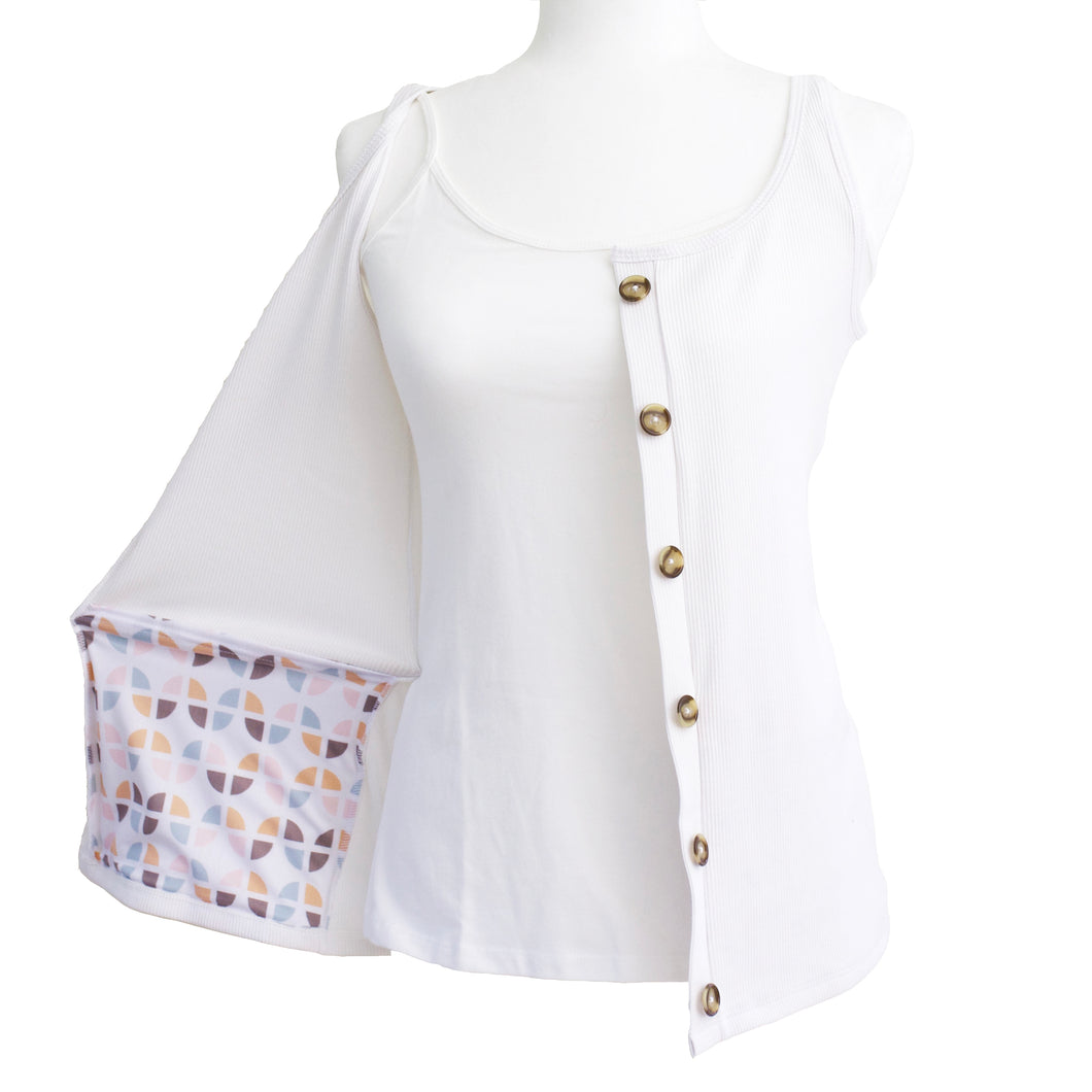 Mastectomy Recovery Button Down Tank with Surgical Drain Pockets